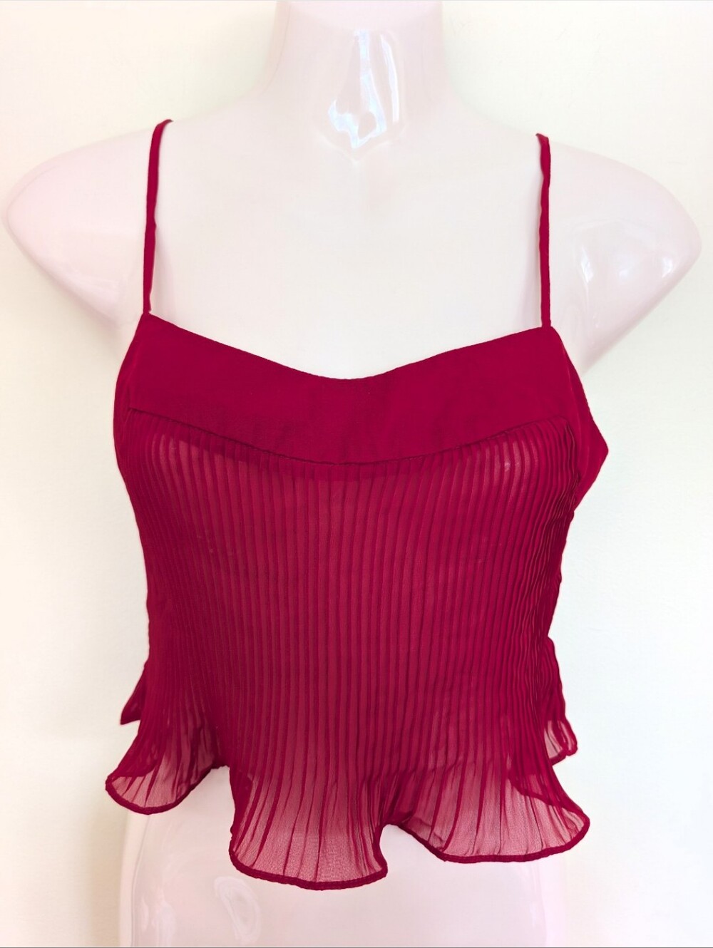 UO Pins And Needles Sheer Red Pleated Tank Top XS